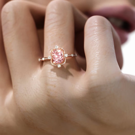 Floating Halo Design 2CT Radiant Cut Fancy Pink Gemstone Engagement Ring