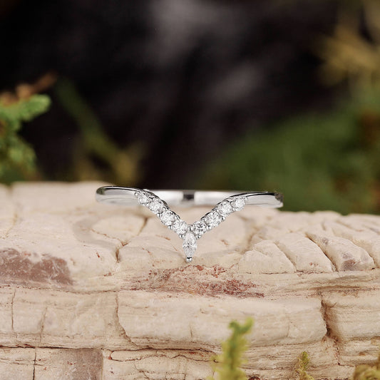 Round Cut Moissanite Half Eternity Curved Wedding Band in White Gold