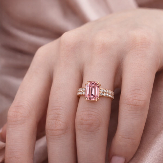 Lyra‘s Canvas | 3CT Emerald Cut Pink Gemstone Ring