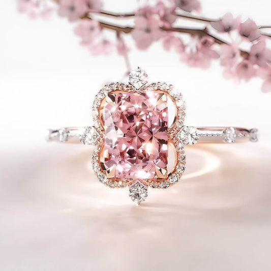 Floating Halo Design 2CT Radiant Cut Fancy Pink Gemstone Engagement Ring