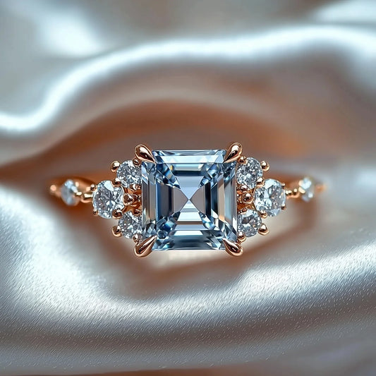The Gisella 2CT Asscher Cut Blue Gemstone Ring