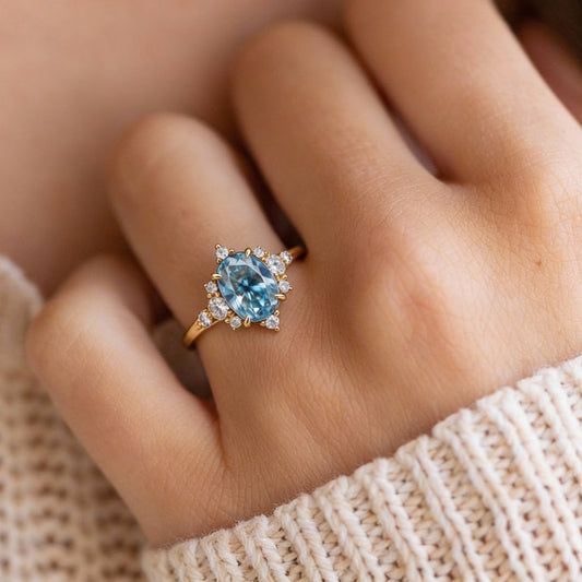 The Carlotta Midnight Serenade | A 2-Carat Oval Blue Solitaire Ring
