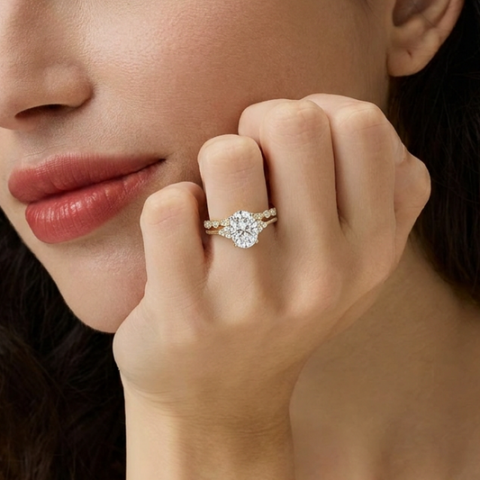 Vintage 2.0CT Oval Cut Moissanite Cluster Ring Set 2pcs