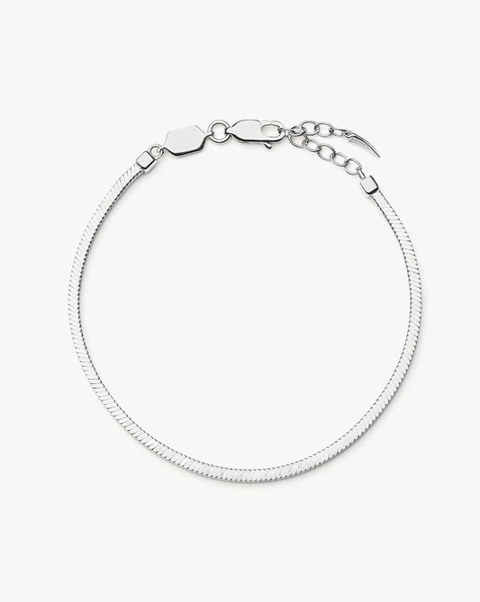 White Gold Plated Silver Square Snake Chain Bracelet