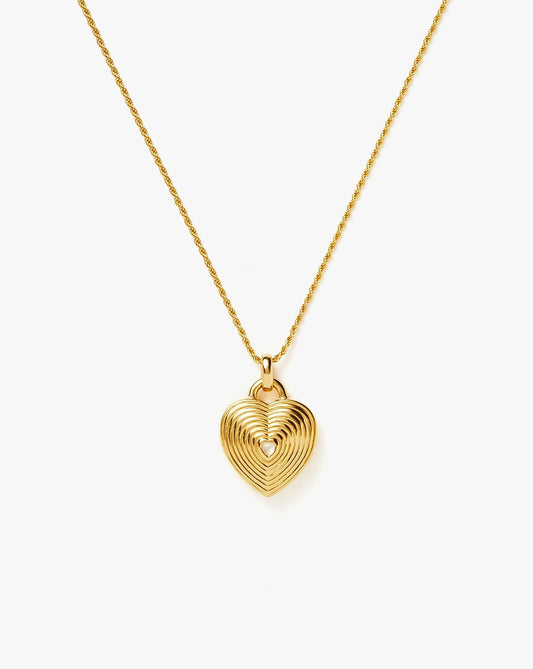 Engravable Heart Ridge Locket Pendant Necklace | 18K Gold Vermeil/Rainbow Moonstone