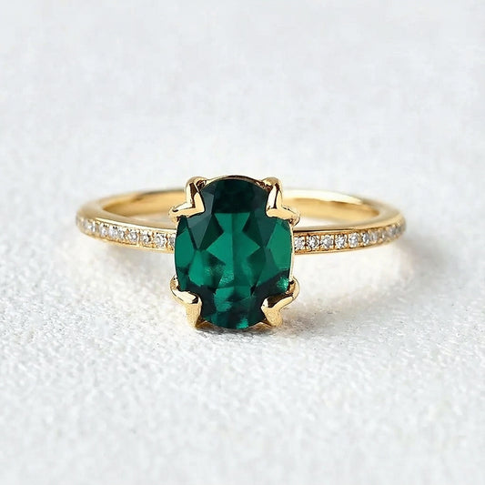 Vintage Oval Shaped Emerald Rose Gold Ring
