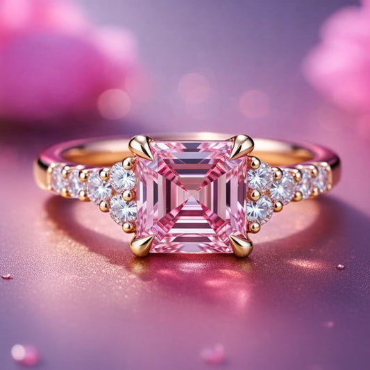 Mia's Charm | Asscher Cut Pink Sapphire & Moissanite Ring