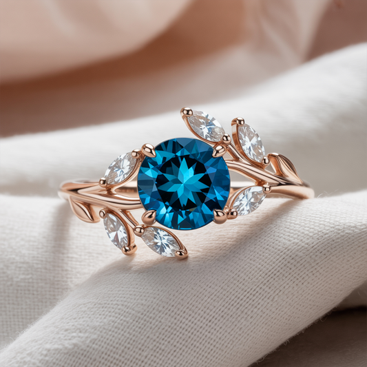 Sylvana 1CT Round Cut Royal Blue Gemstone Vine Ring