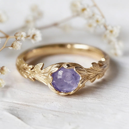 Daphne’s Branch | Round Tanzanite Engagement Ring with Sculptural Vine Band