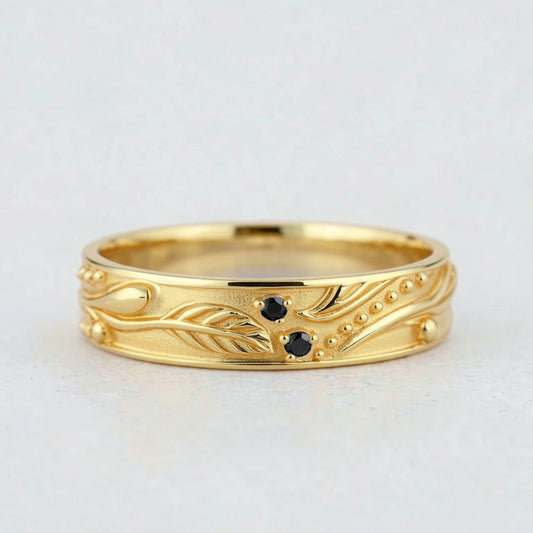 Olive Shade | Men’s Wedding Band with Black Sapphire