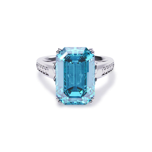Aqua Dream 5CT Emerald-Cut Blue Gemstone Ring