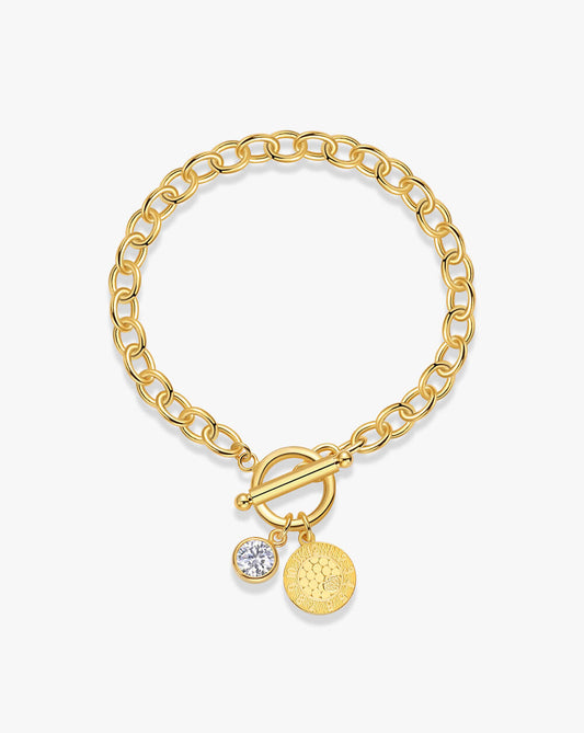 Elegant Gold Moissanite Charm Toggle Bracelet