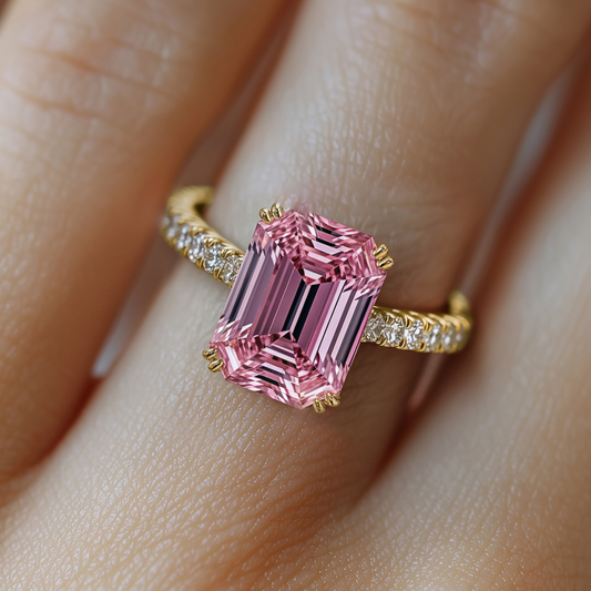 Elisa 2CT Emerald Cut Luxe Pink Gemstone Ring