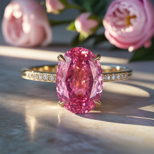Opaline 2CT Oval Cut Fuchsia Gemstone Ring