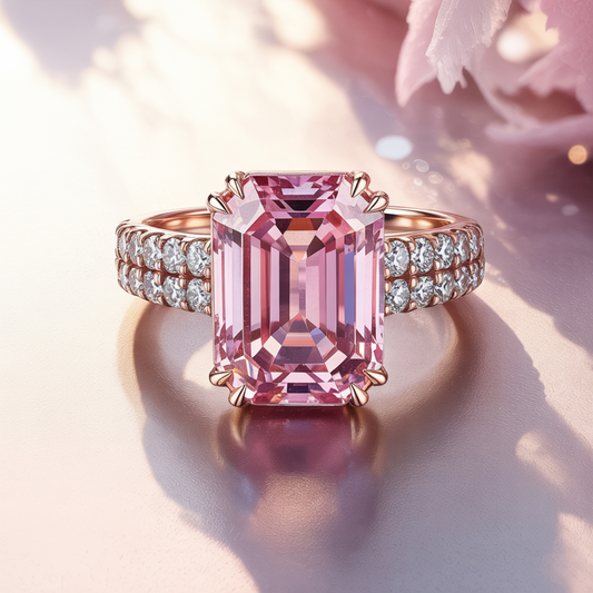 Farah 3CT Emerald Cut Pink Gemstone Ring