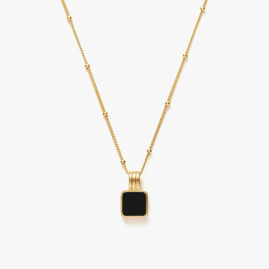 18K Gold Vermeil Black Square Onyx Necklace