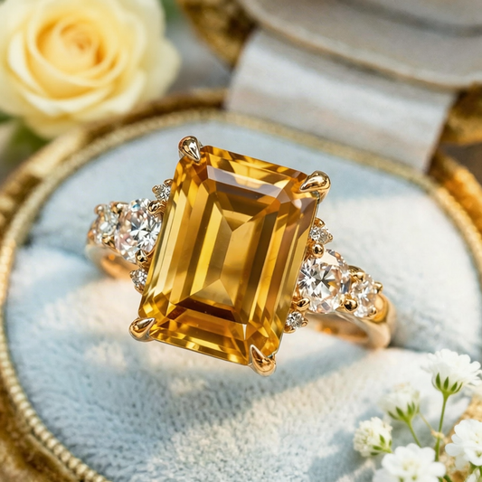 Sienna's Amber | 2CT Emerald Cut Yellow Gemstone Ring