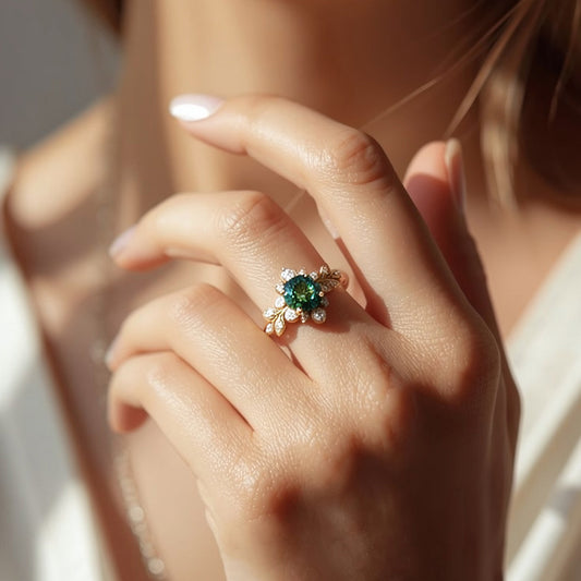 Elara‘s Bloom | Natural Blue-Green Sapphire Engagement Ring