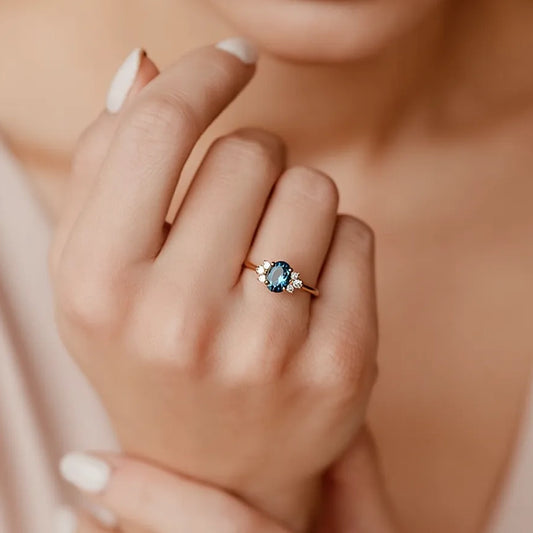 The Starlit Pledge | Oval Blue Sapphire Eternity Engagement Ring
