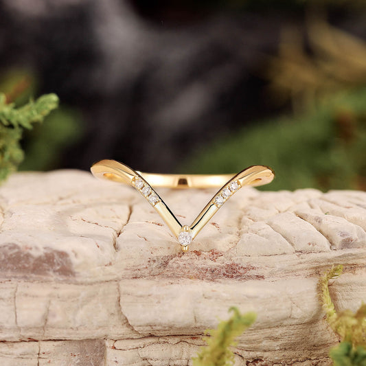 Round Cut Moissanite Half Eternity Curved Wedding Band in Gold