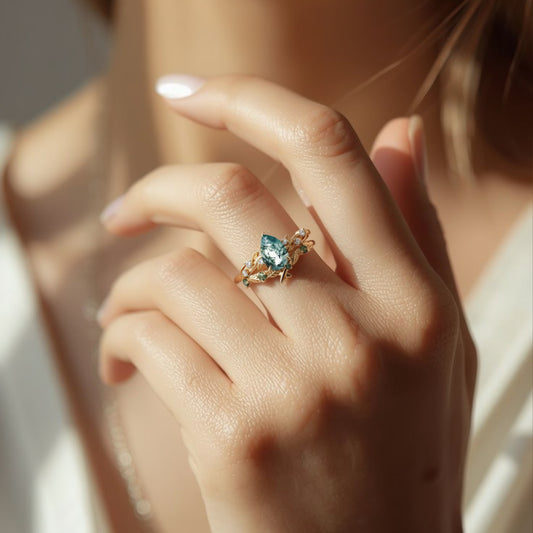 Clarissa Pear Cut Moss Agate Leafy Bridal Set 2pcs