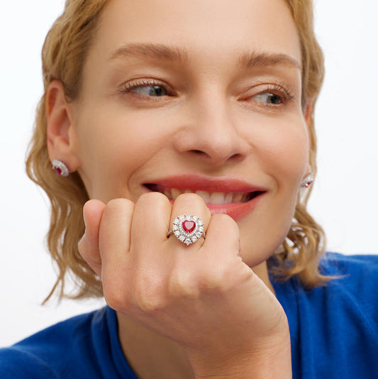 The Crowned Heart | Radiant Ruby Halo Engagement Ring