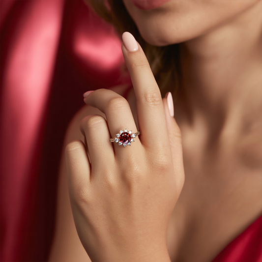 Bethany 1.5CT Round Cut Burgundy Gemstone Ring