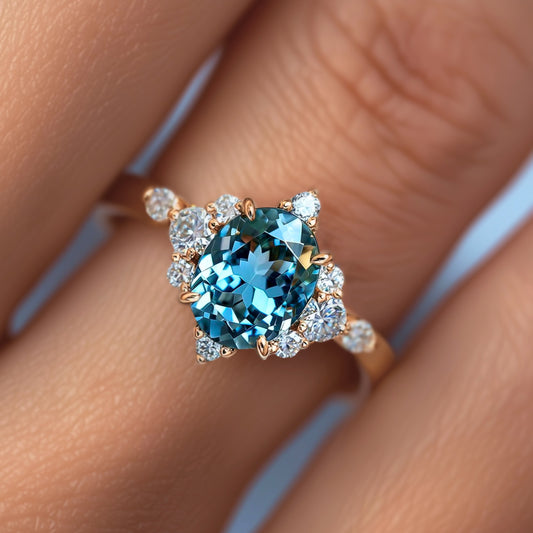 Carlotta 2CT Oval Cut Blue Gemstone Ring