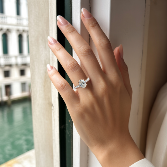 The Celestine 3CT Oval Cut Moissanite Ring