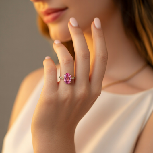 Opaline 2CT Oval Cut Fuchsia Gemstone Ring