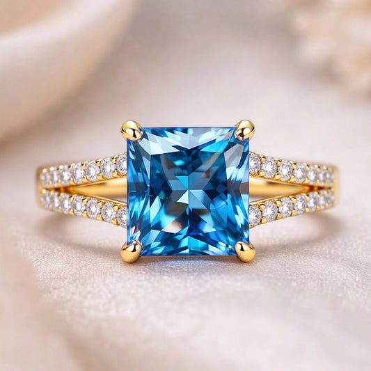 Aurora’s Gleam | 2CT Princess Cut Blue Sapphire Ring