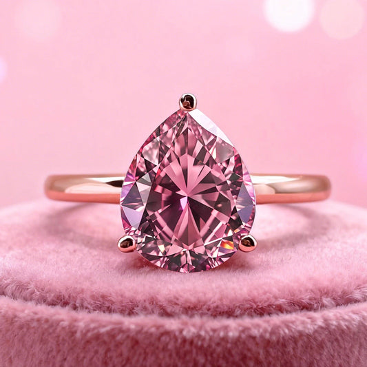Celina 3CT Pear Cut Pink Solitaire Gemstone Ring
