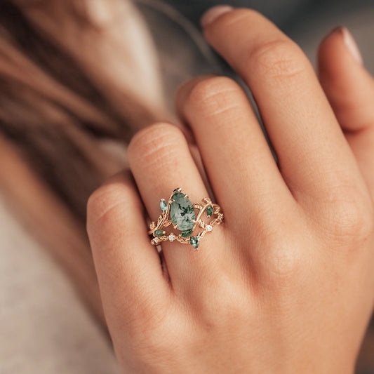 Daphne’s Vine | Pear Cut Moss Agate Bridal Set 2pcs