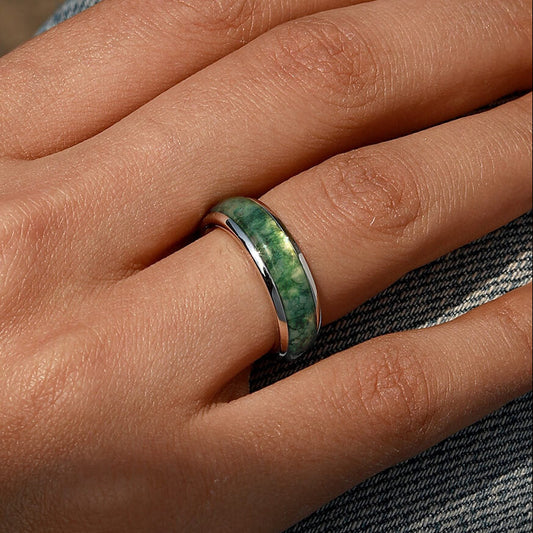 The Agate Loop | Eternal Curved Moss Agate Inlay Band