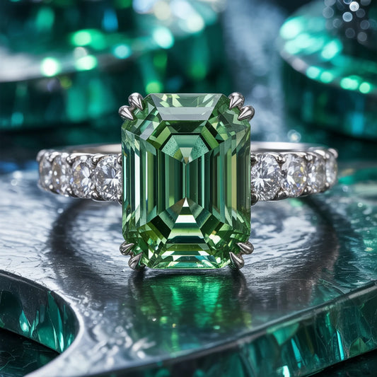 Camellia 3CT Emerald Cut Green Gemstone Ring