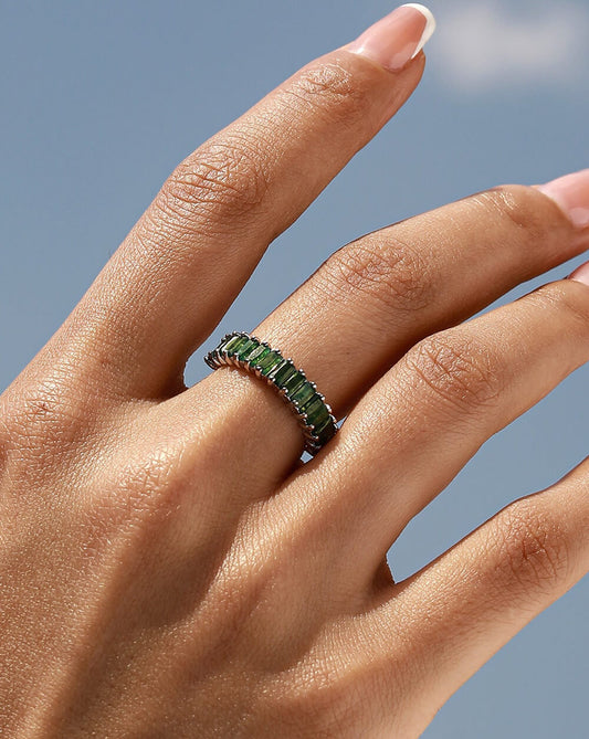 Natural Baguette Emerald Terrace Moss Agate Ring
