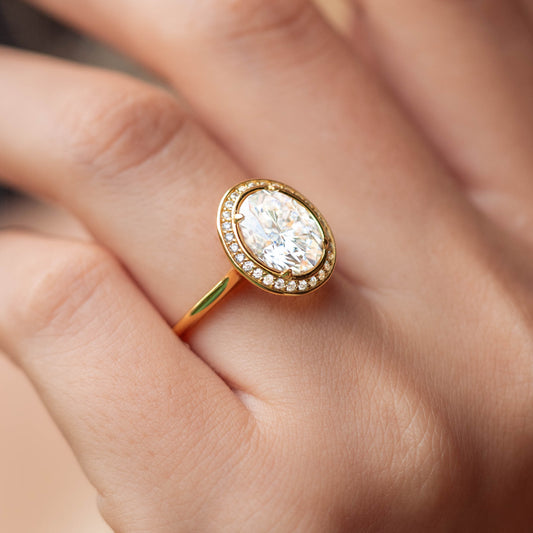 The Elizabeth 3CT Oval Cut Halo Moissanite Ring