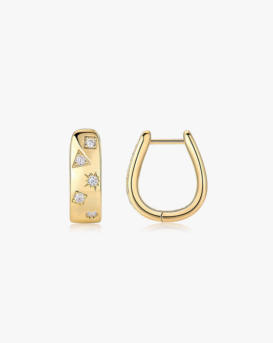 Golden Starburst Diamond Huggie Hoops Earrings