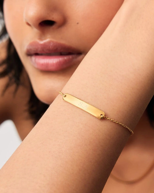 18K Gold Vermeil Engravable Bar Chain Bracelet