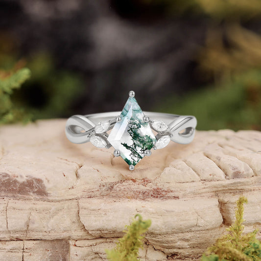 Minimalist Kite Cut Moss Agate Infinity Engagement Ring
