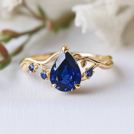 Athena 1CT Pear Cut Royal Blue Gemstone Engagement Ring