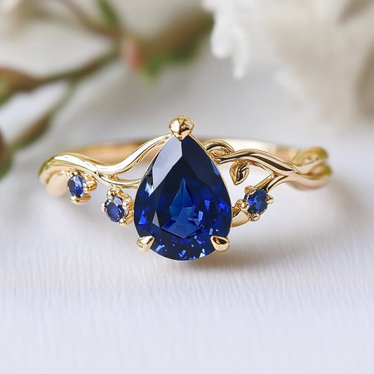 Athena 1CT Pear Cut Royal Blue Gemstone Engagement Ring