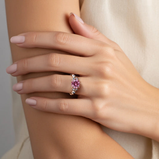 The Katalina 1.5CT Round Cut Pink Gemstone Ring