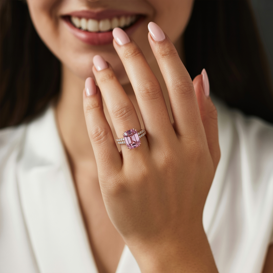 Farah 3CT Emerald Cut Pink Gemstone Ring