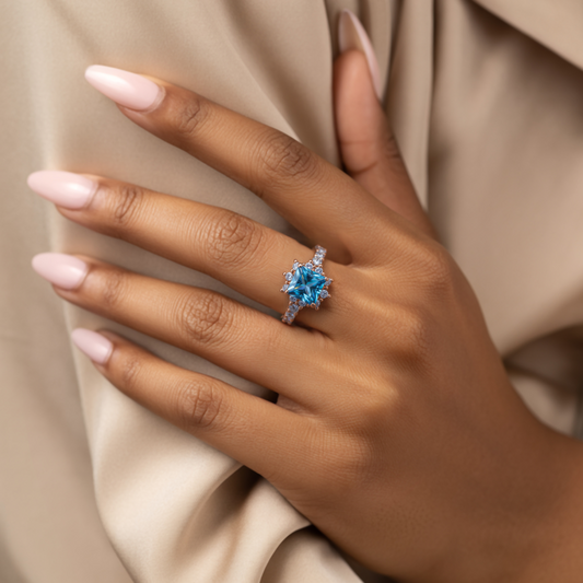 Caterina 1CT Princess Cut Blue Gemstone Ring
