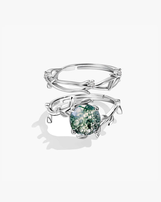 Stack Moss Agate Leaf Engagement Ring