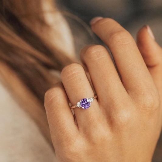 Velvet Twilight | Three-Stone Tanzanite & Moissanite Ring