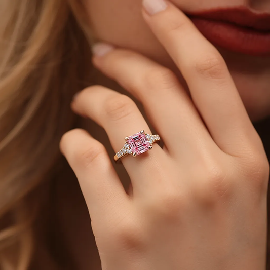 Mia's Charm | Asscher Cut Pink Sapphire & Moissanite Ring