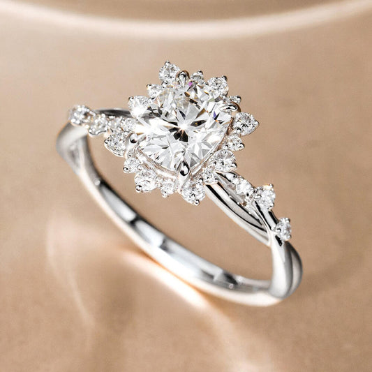 White Cushion Design 2CT Moissanite Engagement Ring