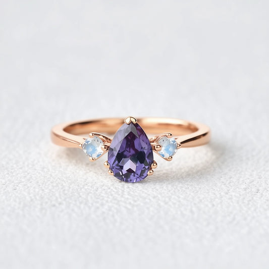 Lab-Grown Alexandrite & Moonstone White Gold Ring
